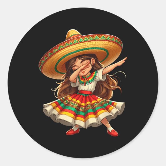 Funny Dabbing Mexican Sombrero Cinco De Mayo Girl Runder Aufkleber (Vorderseite)