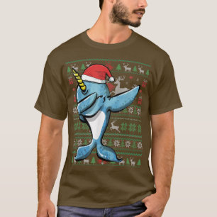 Funny Dabbing Narwhal Ugly Christmas Sweater Party T-Shirt