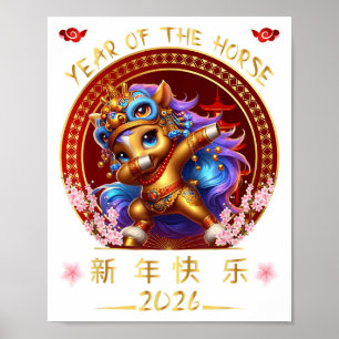Funny Dabbing Pferd Chinesisch Zodiaka Jahr der St Poster