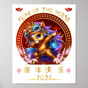 Funny Dabbing Pferd Chinesisch Zodiaka Jahr der St Poster