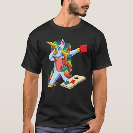 Funny Dabbing Unicorn Cornhole Girls Schule T-Shirt (Vorderseite)