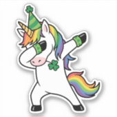 Funny Dabbing Unicorn Rainbow St Patricks Day Aufkleber (Vorderseite)