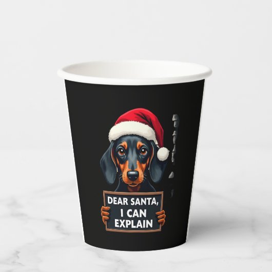 Funny Dachshund Christmas Dear Santa I Can Explain Pappbecher (Vorderseite)