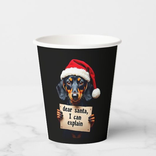 Funny Dachshund Christmas Dear Santa I Can Explain Pappbecher (Vorderseite)