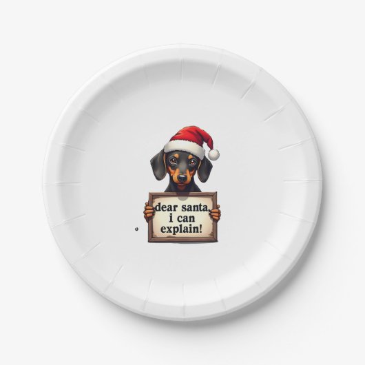 Funny Dachshund Christmas Dear Santa I Can Explain Pappteller (Vorderseite)