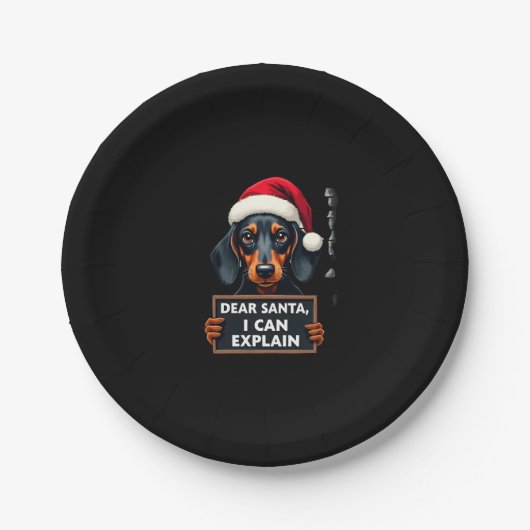 Funny Dachshund Christmas Dear Santa I Can Explain Pappteller (Vorderseite)
