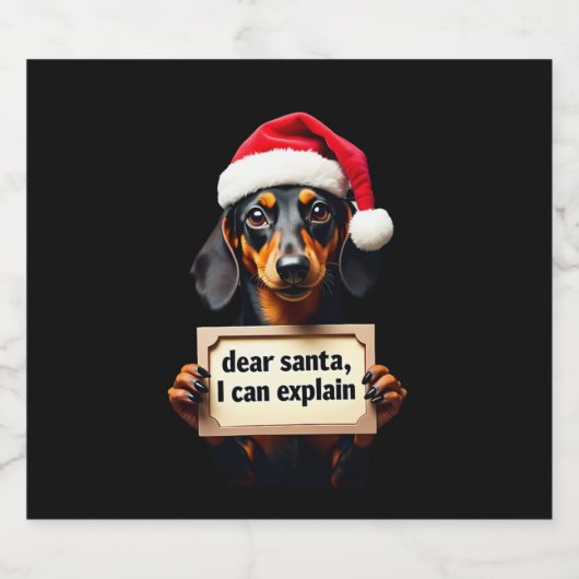 Funny Dachshund Christmas Dear Santa I Can Explain Schaumweinetikett (Einzelnes Label)