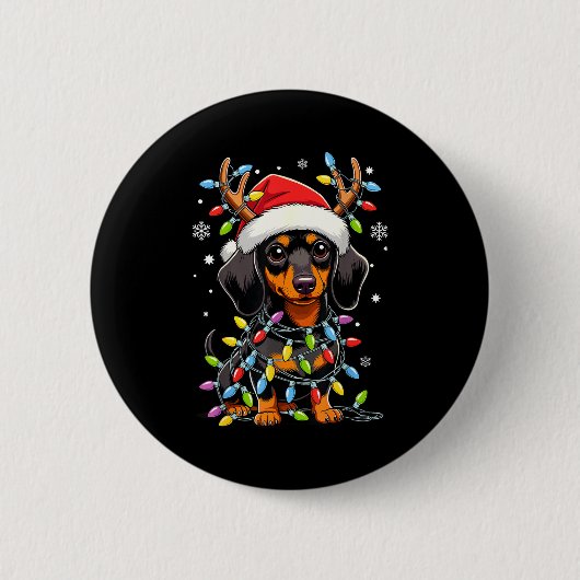 Funny Dachshund Christmas Lights Santa Hat Xmas Button (Vorderseite)