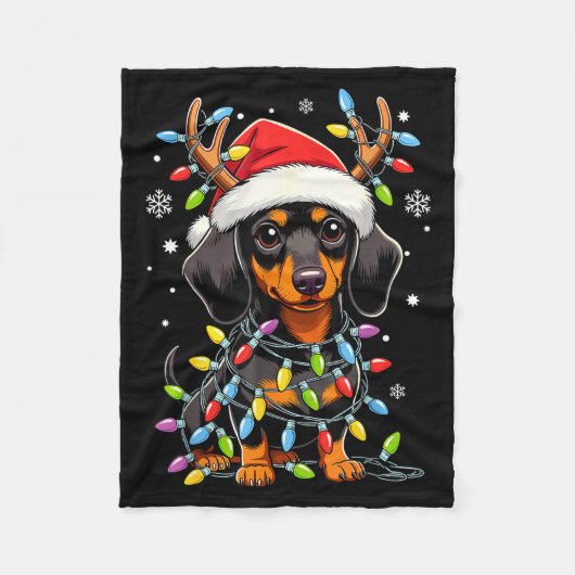 Funny Dachshund Christmas Lights Santa Hat Xmas Fleecedecke (Vorderseite)