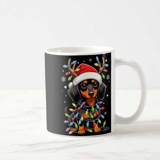 Funny Dachshund Christmas Lights Santa Hat Xmas  Kaffeetasse (Rechts)