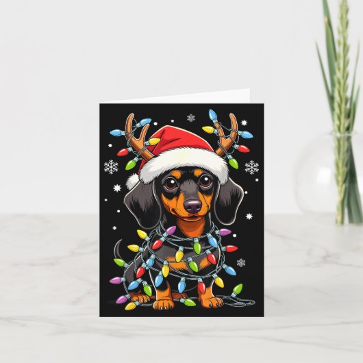 Funny Dachshund Christmas Lights Santa Hat Xmas Karte (Vorderseite)