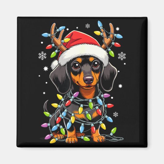 Funny Dachshund Christmas Lights Santa Hat Xmas Magnet (Vorne)