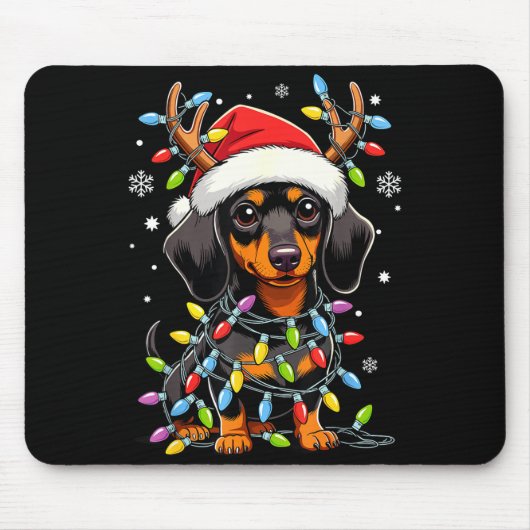 Funny Dachshund Christmas Lights Santa Hat Xmas Mousepad (Vorne)