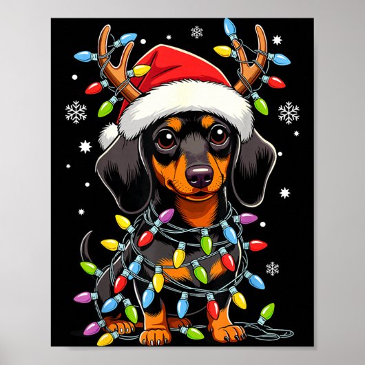 Funny Dachshund Christmas Lights Santa Hat Xmas Poster (Vorne)