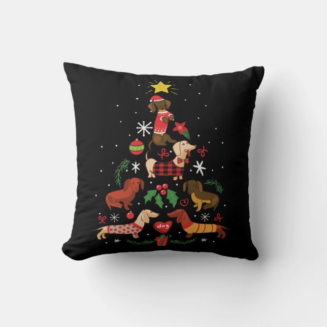 Funny Dachshund Christmas Tree Kissen (Vorderseite)
