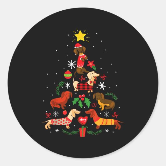 Funny Dachshund Christmas Tree Ornament Decor Gift Runder Aufkleber (Vorderseite)