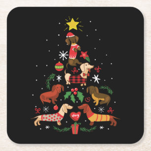 Funny Dachshund Christmas Tree Rechteckiger Pappuntersetzer