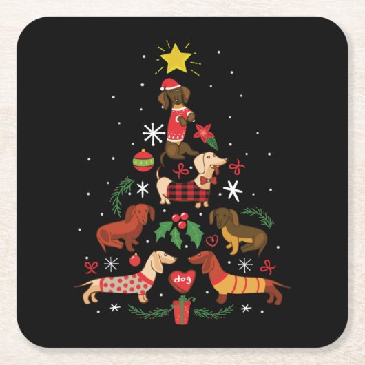 Funny Dachshund Christmas Tree Rechteckiger Pappuntersetzer (Vorderseite)