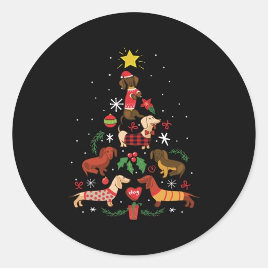 Funny Dachshund Christmas Tree Runder Aufkleber (Vorderseite)