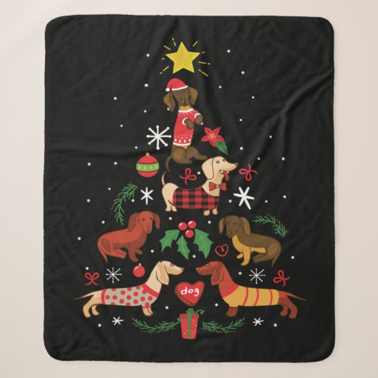 Funny Dachshund Christmas Tree Sherpadecke (Vorderseite)