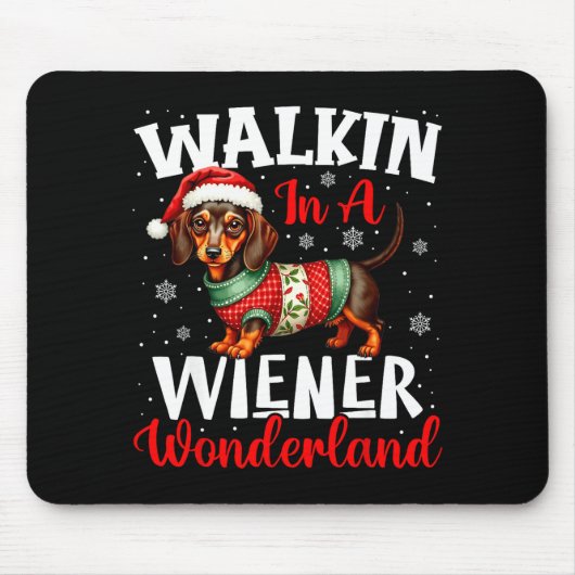 Funny Dachshund Cute Christmas Dog Lover Walking I Mousepad (Vorne)