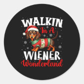 Funny Dachshund Cute Christmas Dog Lover Walking I Runder Aufkleber (Vorderseite)