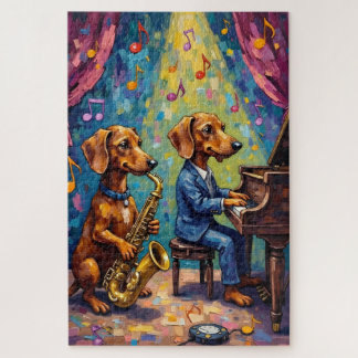 Funny Dachshund Jazz Band Music Dog Lover Art Puzzle