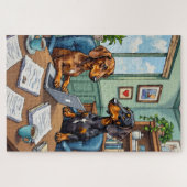 Funny Dachshund Office Life Dog Lover Art Puzzle (Horizontal)