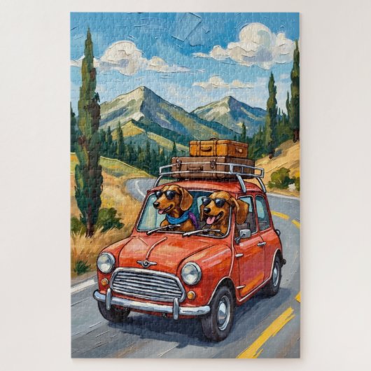 Funny Dachshund Road Trip Adventure Dog Lover Art Puzzle (Vertikal)