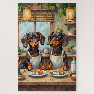Funny Dachshund Sushi Bar Dog Lover Art Puzzle