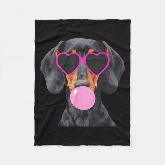Funny Dachshund Wearing Gles And Blowing Nk Bubble Fleecedecke (Vorderseite)