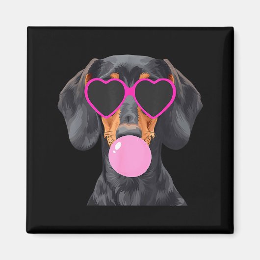 Funny Dachshund Wearing Gles And Blowing Nk Bubble Magnet (Vorne)