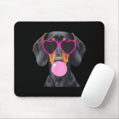 Funny Dachshund Wearing Gles And Blowing Nk Bubble Mousepad (Mit Mouse)