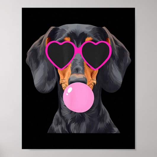 Funny Dachshund Wearing Gles And Blowing Nk Bubble Poster (Vorne)