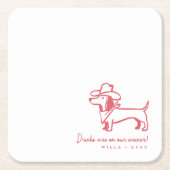 Funny Dachshund Wedding Coaster Rechteckiger Pappuntersetzer (Vorderseite)
