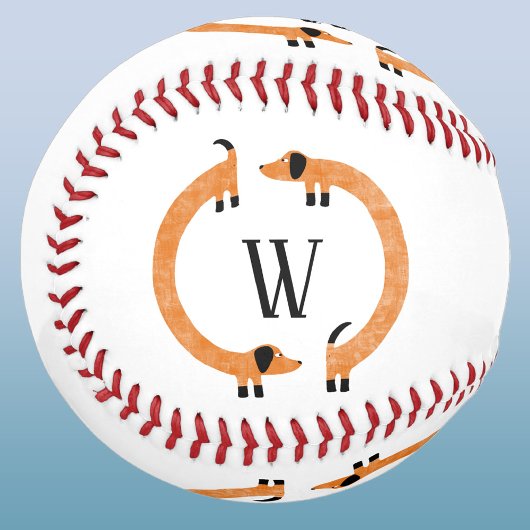 Funny Dachshund Wiener Sausage Dog Monogram Baseball
