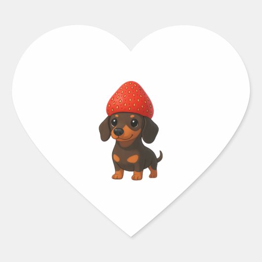 Funny dachshund with strawberries and hat fruity Herz-Aufkleber (Vorderseite)