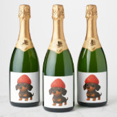 Funny dachshund with strawberries and hat fruity schaumweinetikett (Flaschen)