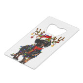 Funny Dackel Christmas Rentier Weihnachtslicht Geldbeutel Flaschenöffner (Vorderseite Schrägansicht)