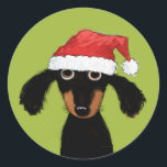 Funny Dackel Dog Santa | Weihnachten Weihnachten i Runder Aufkleber<br><div class="desc">Der Weihnachtsaufkleber eines niedlichen Dackel-Liebhabers,  ideal zum Abdichten von Geschenken und umhüllt die Weihnachtszeit. Adorable Dackel mit einer Weihnachtsmannmütze. Eine originelle Cartoon Würstchen Hundeschilderung von ©Jenn Inashvili. Besuchen Sie Jenn’s Doodle World für originelle Geschenke mit diesem lustigen Xmas Dackel Cartoon.</div>