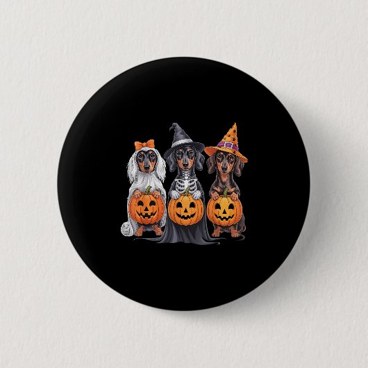 Funny Dackel Halloween Pumpkin Würstchen Dog Skele Button (Vorderseite)
