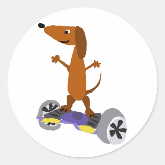 Funny Dackel Hund auf Hoverboard Runder Aufkleber (Vorderseite)