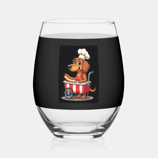 Funny Dackel Hund Hotdog Sandwich Würstchen Wurst Weinglas Ohne Stiel (Vorderseite)