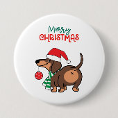 Funny Dackel Hund Niedlich Frohe Weihnachten Button (Vorderseite)
