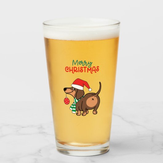 Funny Dackel Hund Niedlich Frohe Weihnachten Glas (Vorne (Gefüllt))