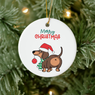 Funny Dackel Hund Niedlich Frohe Weihnachten Keramik Ornament