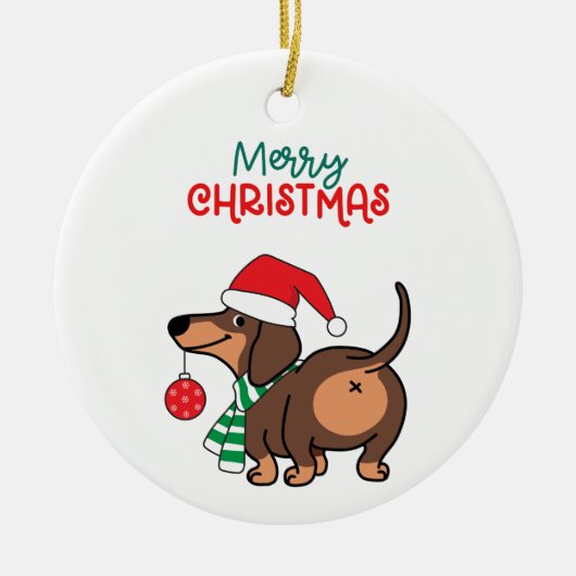 Funny Dackel Hund Niedlich Frohe Weihnachten Keramik Ornament (Vorne)