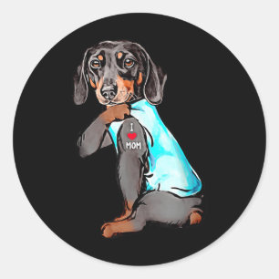 Funny Dackel Hund Tattoo I Liebe Mama DogMom Gesch Runder Aufkleber