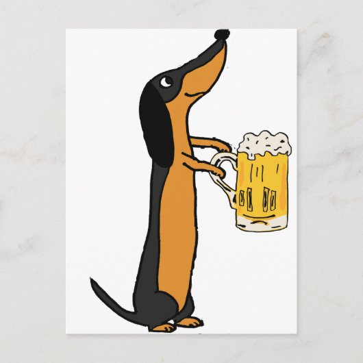Funny Dackel Hund trinken Bier Cartoon Postkarte (Vorderseite)