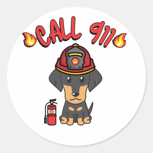 Funny Dackel ist ein Feuerwehrhund Runder Aufkleber (Vorderseite)